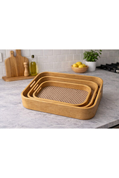 YDGR Set of 3 Bamboo Trays – Rectangular Presentation Trays with Non-Slip Base