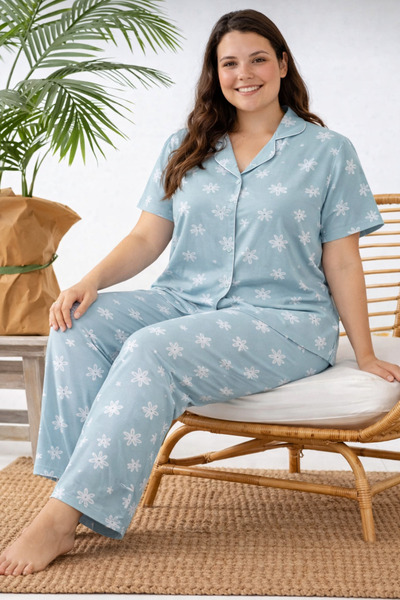nisaNCa Plus Size Short Sleeve Milan Shirt Pajama Set- Young Mother Series