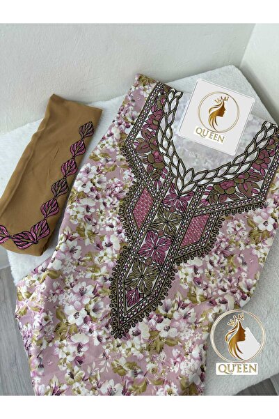 QUINN Luxurious Emirati-style abaya in Indonesian Silk with a veil, embroider...