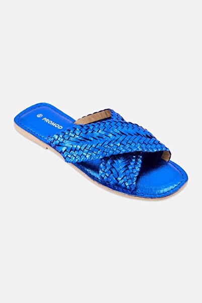 PROMOD Women Slip On Woven Flats, Blue