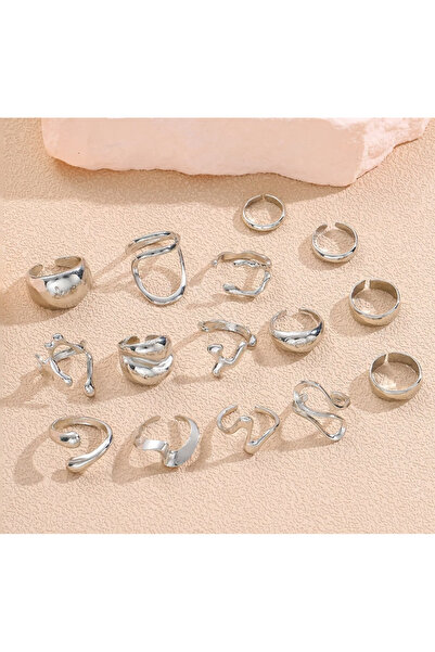 Ervalina خواتم أساسية متنوعة 1 قطعة لون فضي (شحن مختلط)