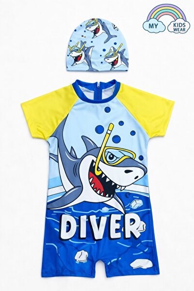 My Kids Wear Erkek Çocuk Boneli Fermuarlı Çocuk Plaj Mayosu 2-8 Yaş 12554