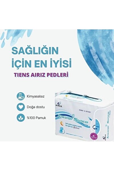 Tiens Airiz Günlük Hijyenik Ped %100 Pamuk Yüzey Doğa Dostu 8’li Paket