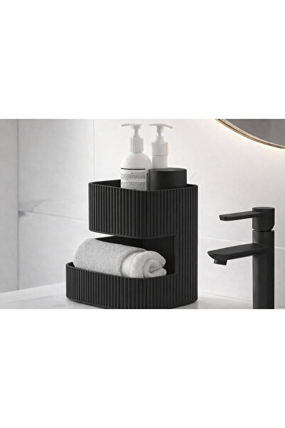 AA AHŞAP رف منظم للحمام مكون من طبقتين - منظم لمستحضرات التجميل والمناشف بالل...