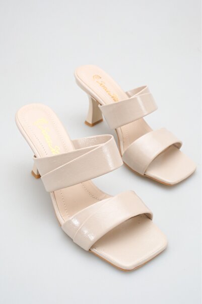 SNİCKER Women's Patent Leather Zenne Daily Heeled Slippers