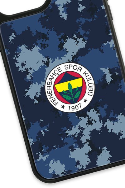 Fenerbahçe حافظة هاتف مرخصة من الزجاج الأزرق المموه متوافقة مع هاتف iPhone 13 Pro Max