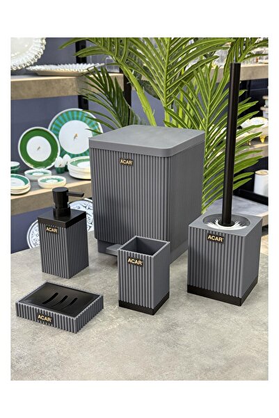 Doğudeko Acrylic 5 Piece Roman Bathroom Set Gray