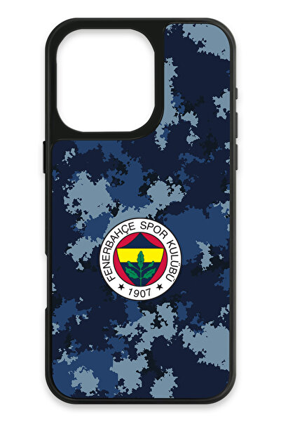 Fenerbahçe iPhone 16 Pro Max Uyumlu Mavi Kamuflaj Cam Lisanslı Telefon Kılıfı