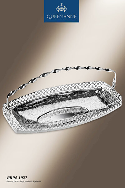 QUEEN ANNE İngiliz Gümüşü Tutma Saplı Yanları Delikli 24-13 cm Şekerlik PR04-...