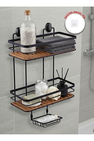 Store HGY HOME 2 Fonksiyonlu Siyah Ahşap 2 Katlı Dikdörtgen Maxi Şampuanlık Y...