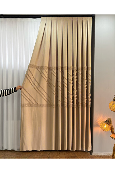 PERDEYERİ Pomelissa Serisi Ponponlu 1/3 Kat Sık Pile Fon Perde TEK KANAT Dökü...