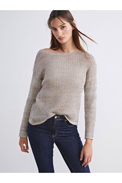 LC Waikiki Soulife Yellow Boat Neck Openwork Women's Knitwear Sweater