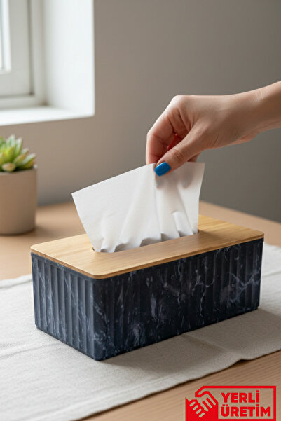 GUGGA Sane - Dikdörtgen Bambu Kapaklı Peçetelik Düzenleyici Organizer