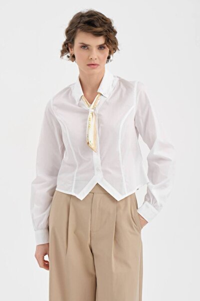 tw3 Γυναικείο πουκάμισο με αφαιρούμενο φουλάρι και λεπτομερή σχεδιασμό