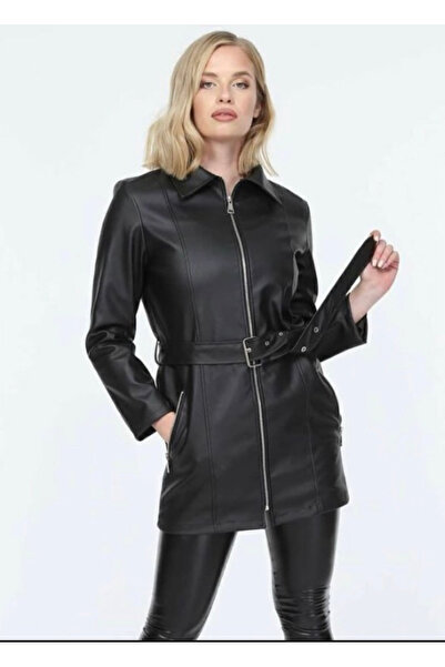 Orions Collection New Season Long Faux Leather Trench Coat
