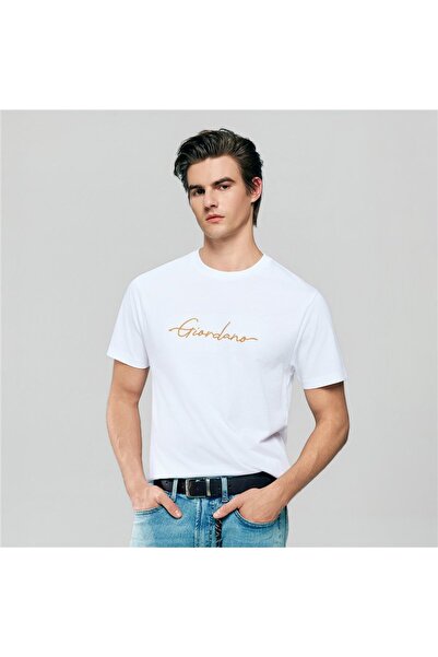 Giordano تي شيرت رجالي قصة ضيقة من القطن بطبعة مميزة