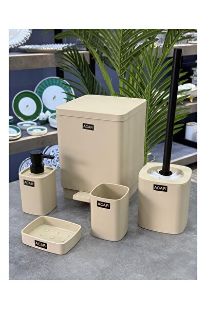 Doğudeko Acrylic 5 Piece Barr Bathroom Set Cream