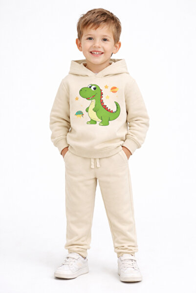 ues Σετ αθλητικής φόρμας για αγόρια με στάμπα κρεμ δεινοσαύρου