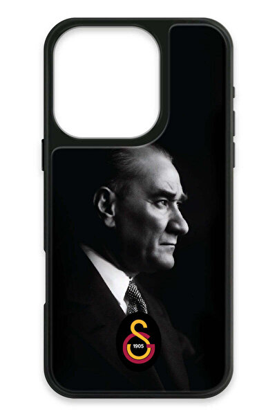 Galatasaray iPhone 16 Pro Uyumlu Büyük Atatürk Cam Lisanslı Telefon Kılıfı
