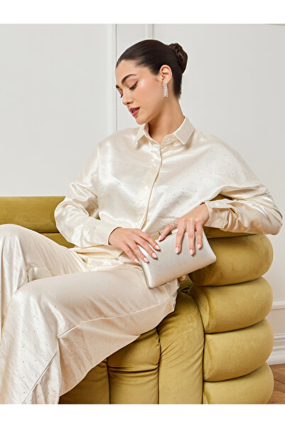 Styli Women Off-White Satin Long Sleeve Shirt