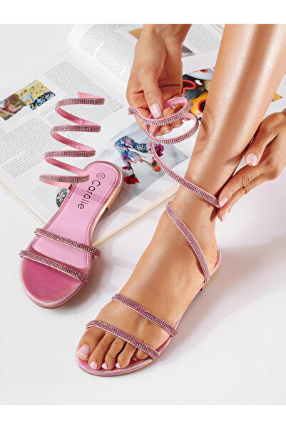 Zaira Women's pink low-heeled Sandals made of eco- Leather Andreea #19738 - 38