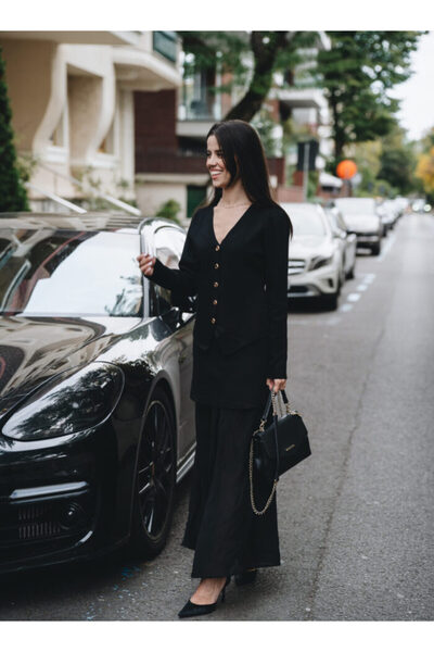 OEM Costum Tendeza damă elegant negru cu fustă midi Black Grace - One Size