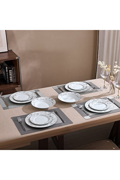 Malooki Charcoal Blossom 6-Person Dinner Set in Premium Porcelain, 18 Pieces,...