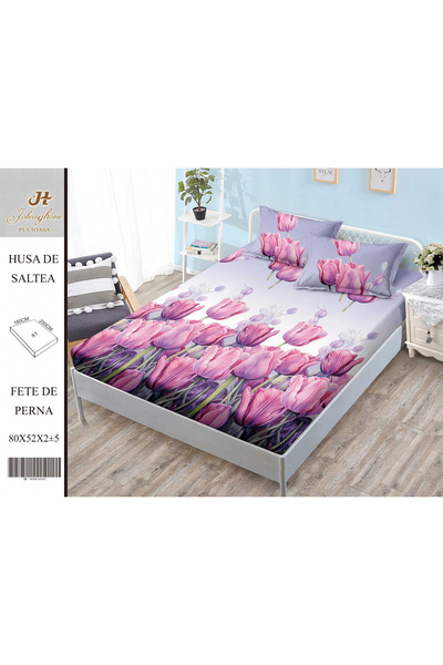 FIONNA.RO Husa cu Elastic si Fete de Perna Din Finet 180x200cm - Camp De Lalele