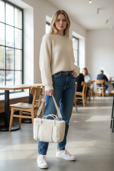 Store YigitEmirBags Beyaz Peluş Kadın Askılı Çanta