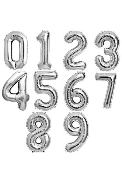 Unspecified Foil Balloons in the Shape of Numbers 0-9, Silver, 40 cm