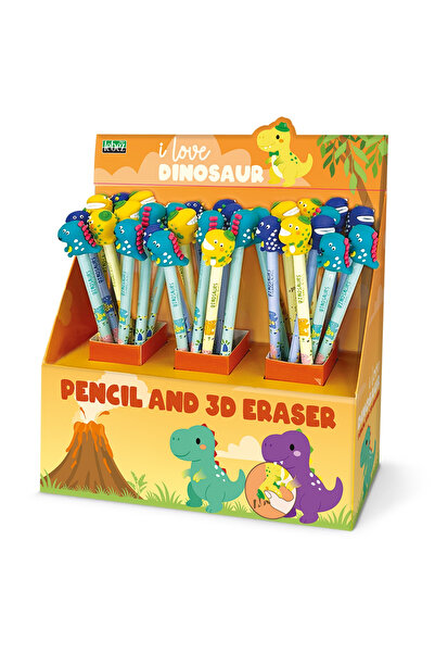 Lebez I Love Dinosaur graphic pencil with 3D dinosaur figurine, 3 assorted mo...