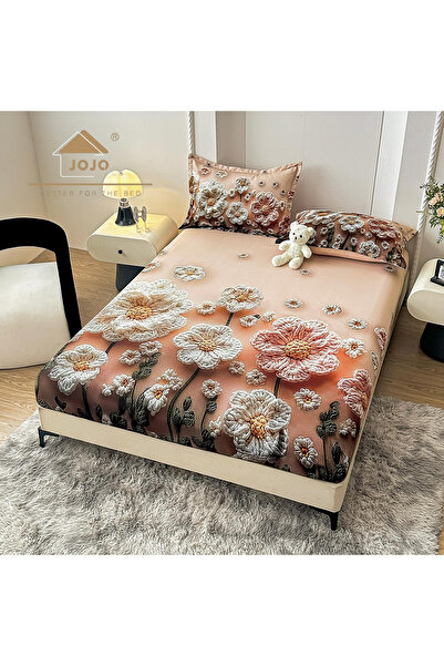 FIONNA.RO Husa cu Elastic si Fete de Perna Din Finet 160x200cm 5D - Flori Cro...