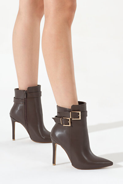 Tonny Black Women's Brown Neolite Sole Double Buckle Detailed Pointed Toe Zip...