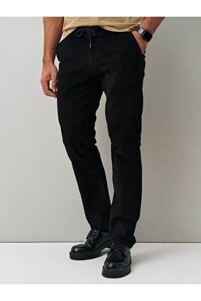 muzzo jeans Elastic Waist Black Velvet Corduroy Trousers