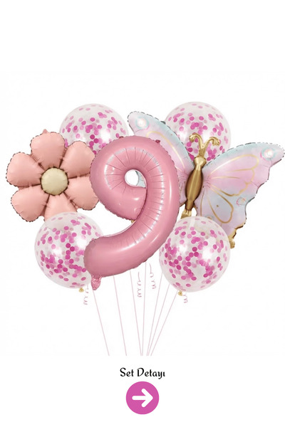 Bunloon 9 Year Old Pink Number Butterfly Daisy Balloon Set