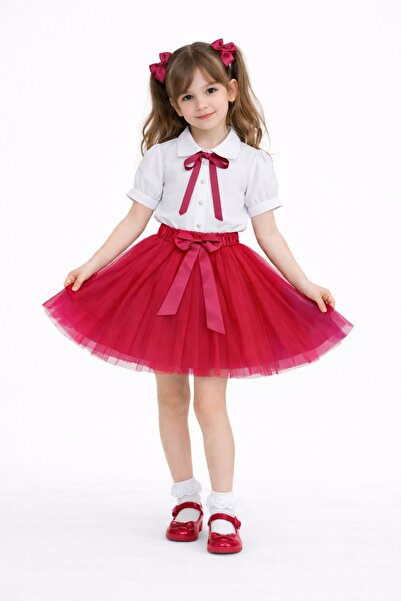 Nacar 23 Nisan 29 Ekim Gösteri Kıyafeti Kız Çocuk Beyaz Gömlekli Tül Etekli Ş...