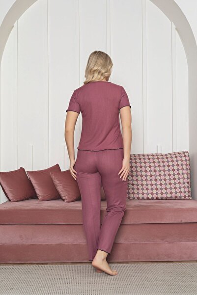 Asel Women's Bow Detailed Short Sleeve Lycra Pegasus Pajama Set