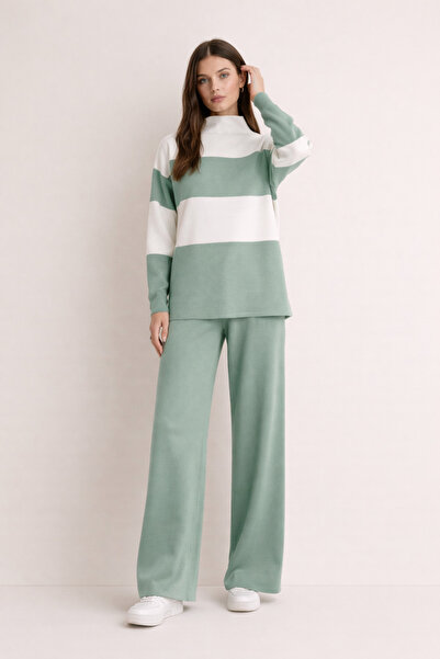 FERHEL Horizontal Wide Striped Knitwear Set - Mint