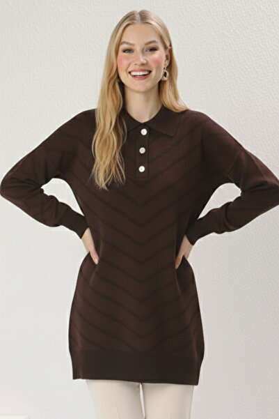 benguen Patterned Hijab Dress N3304 Brown