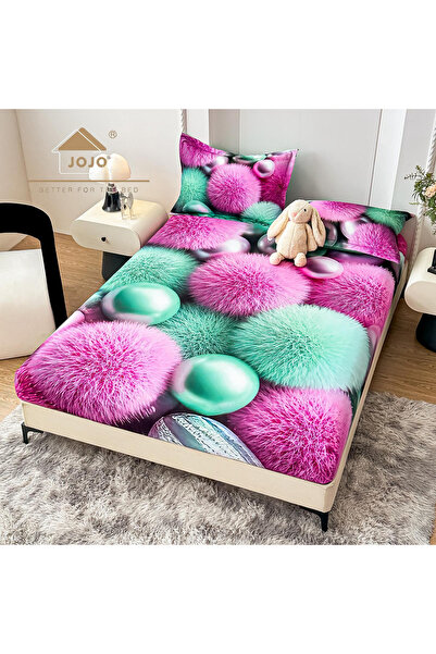 FIONNA.RO Husa cu Elastic si Fete de Perna Din Finet 160x200cm 5D - Sfere Puf...