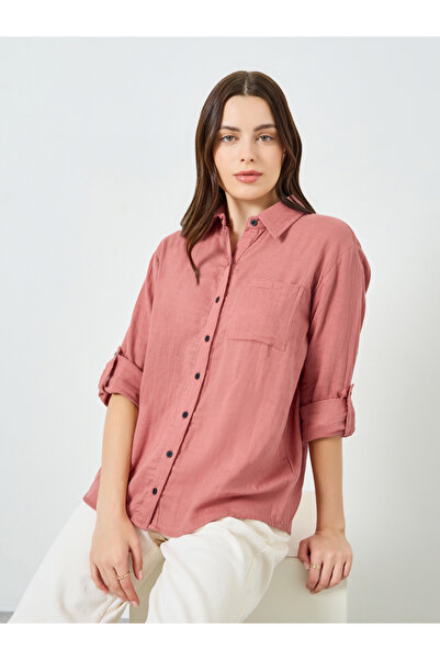 Styli Women Cotton Oversized Shirt with Roll-Up Sleeves