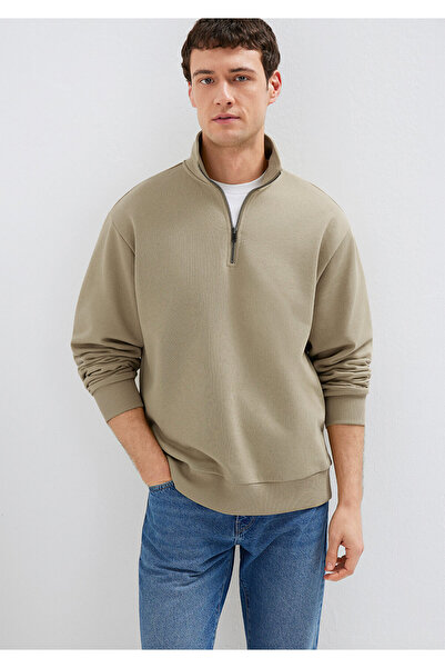 Mavi Yarı Fermuarlı Basic Bej Sweatshirt 0S10419-70204