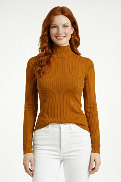 Neden Tekstil Striped Long Sleeve Half Turtleneck Ribbed Sweater