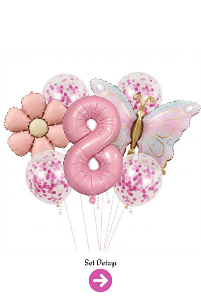 Bunloon 8 Year Old Pink Number Butterfly Daisy Balloon Set