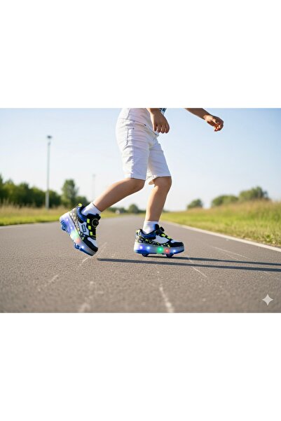 JOJO KIDS erkek çocuk ışıklı patenli ayakkabı , oto bağcık , hem spor ayakkab...