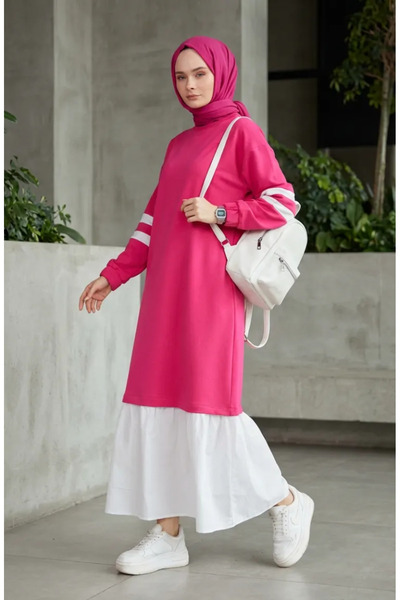 sefamerve Garnili Sporty Hijab Dress 71079-06 Fuchsia