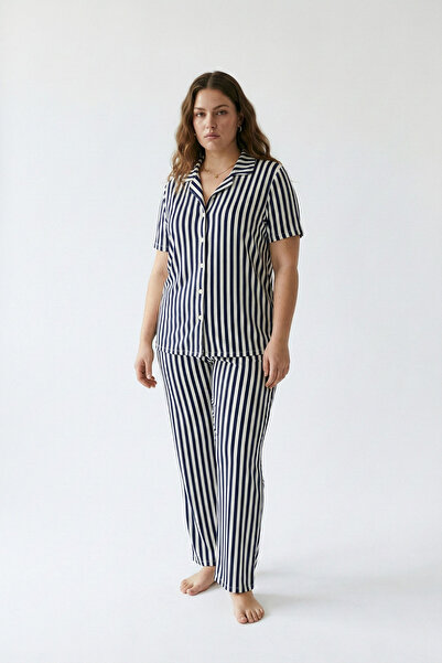 Talvien Women's Milan Fabric Buttoned Front Seasonal Short Sleeve Pajama Set