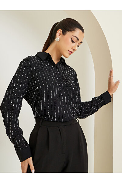 Styli Black Embellished Long Sleeve Shirt