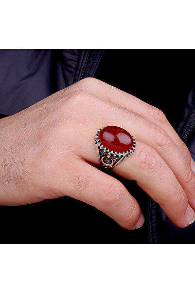 Argento Silver Akik Yeşil Taşlı 925 Ayar Erkek Gümüş Yüzük