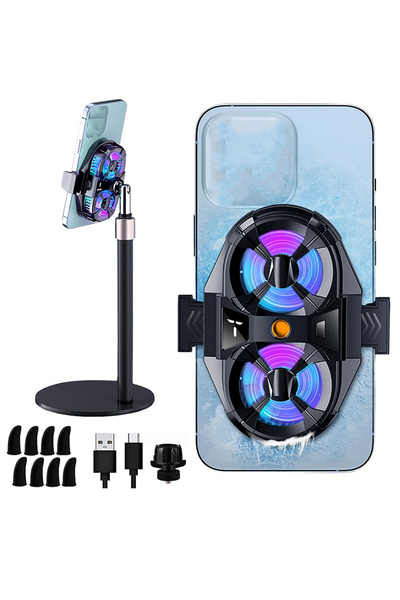 TECHNOMEN ÇİFT FANLI RGB IŞIKLI ALİMİNYUM TELEFON SOGUTMA SİSTEMİ (GAMİNG-TİK...